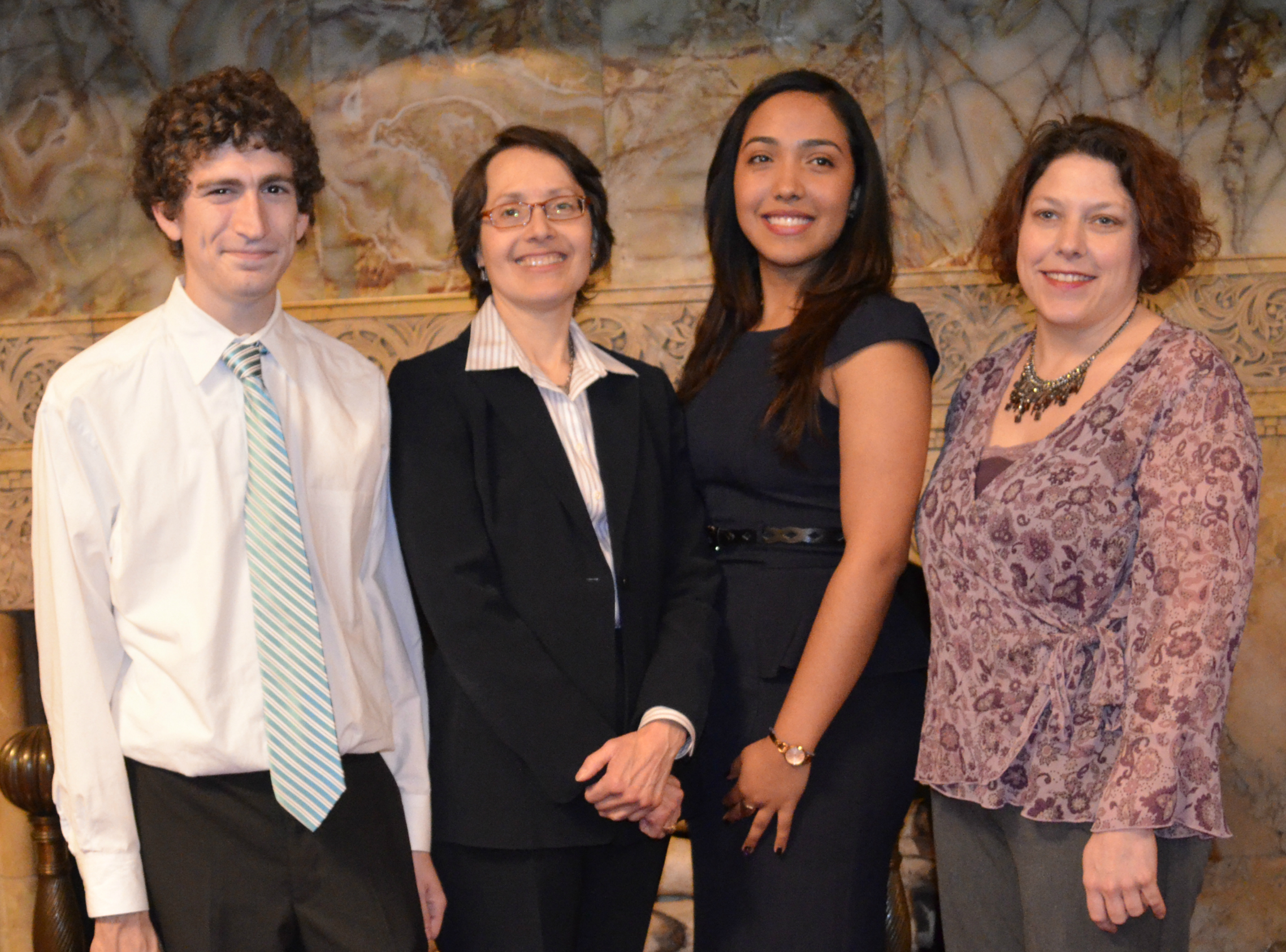 2014 Garfinkel Winners (L-R): Zackary Field, Judge Jenny Rivera, Lida Ramos Arce, and Rhonda Parker