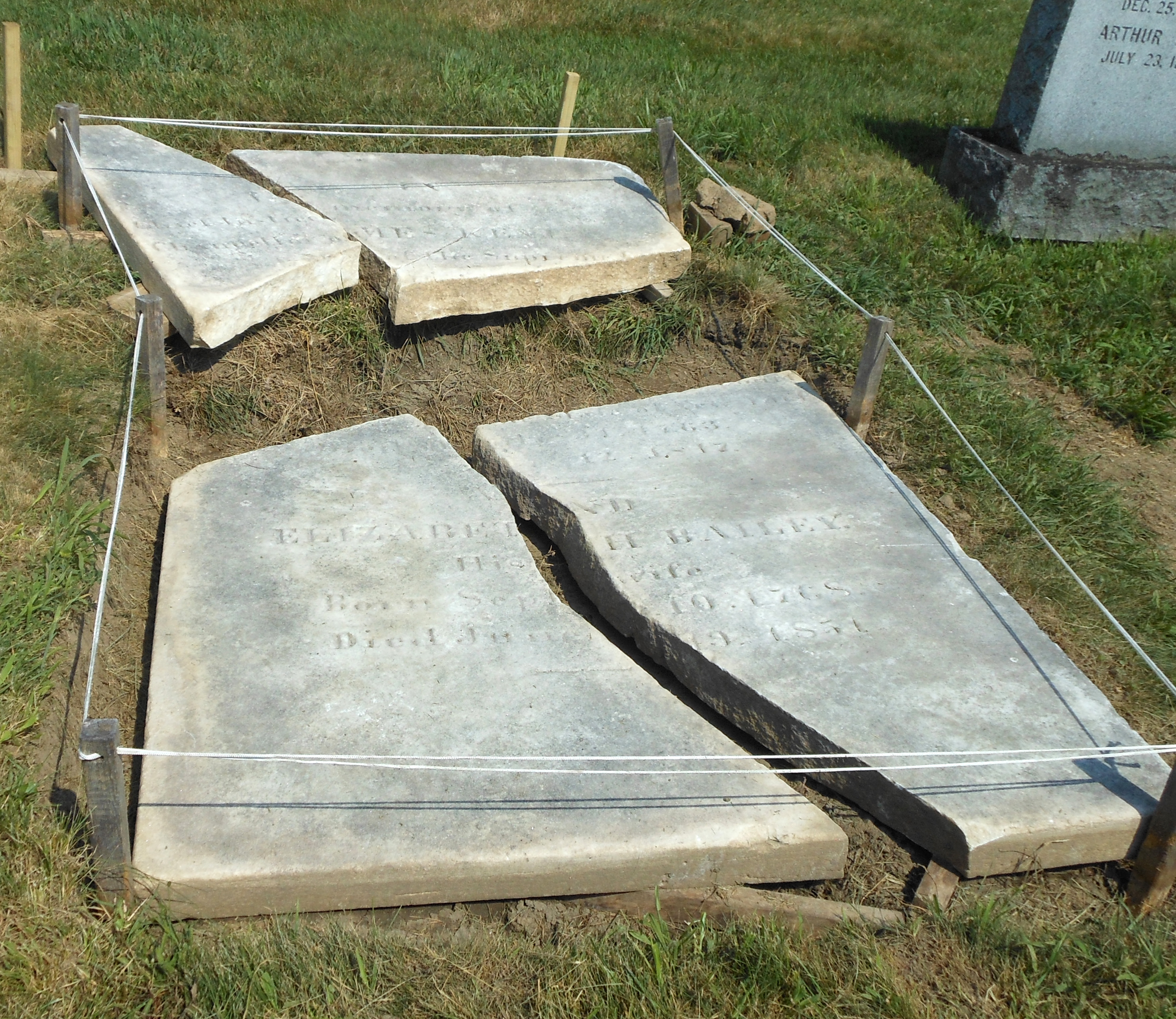 Kent gravestone in four pieces, cleaned and stabilized, ready for next phase