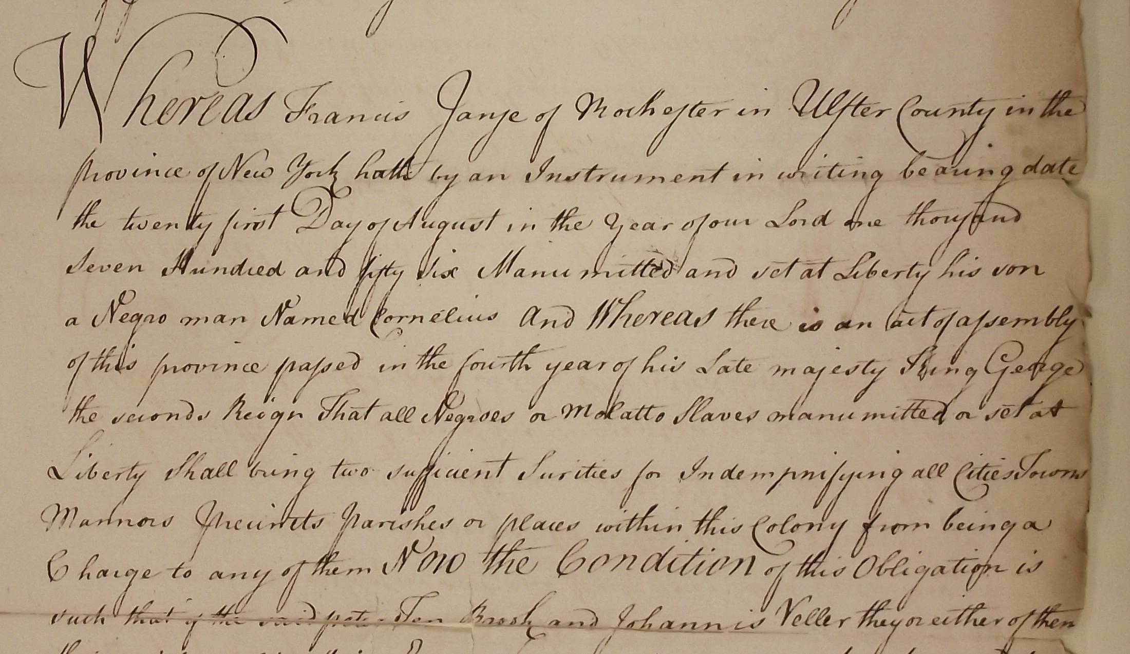 Dutchess County Ancient Document 1015: Indemnity Bond for Cornelius Jansen, 1763
