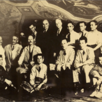 WPA artists with Attilio Pusterla standing center wearing suit (left)