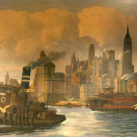 Mural of New York Harbor in Jury Room 452