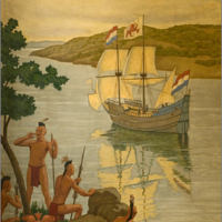 Mural of Henry Hudson's Half Moon in Jury Room 448