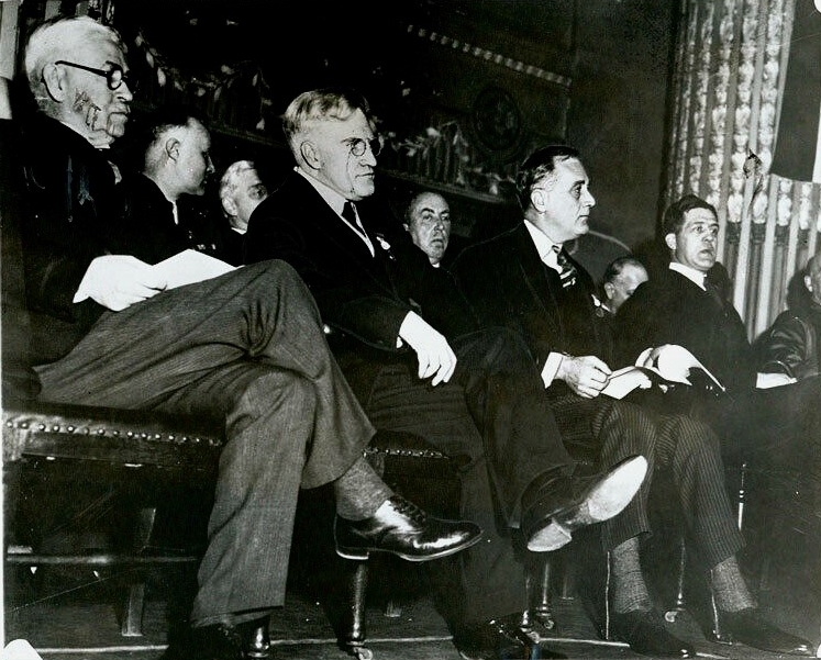 Nathan Miller, Benjamin Cardozo, and Franklin D. Roosevelt at an event in Albany