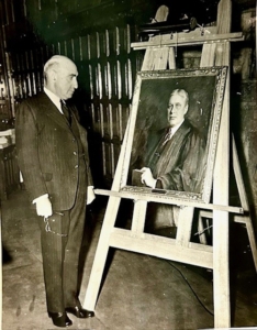 Chief Judge Irving Lehman Examines a Portrait of John F. O'Brien